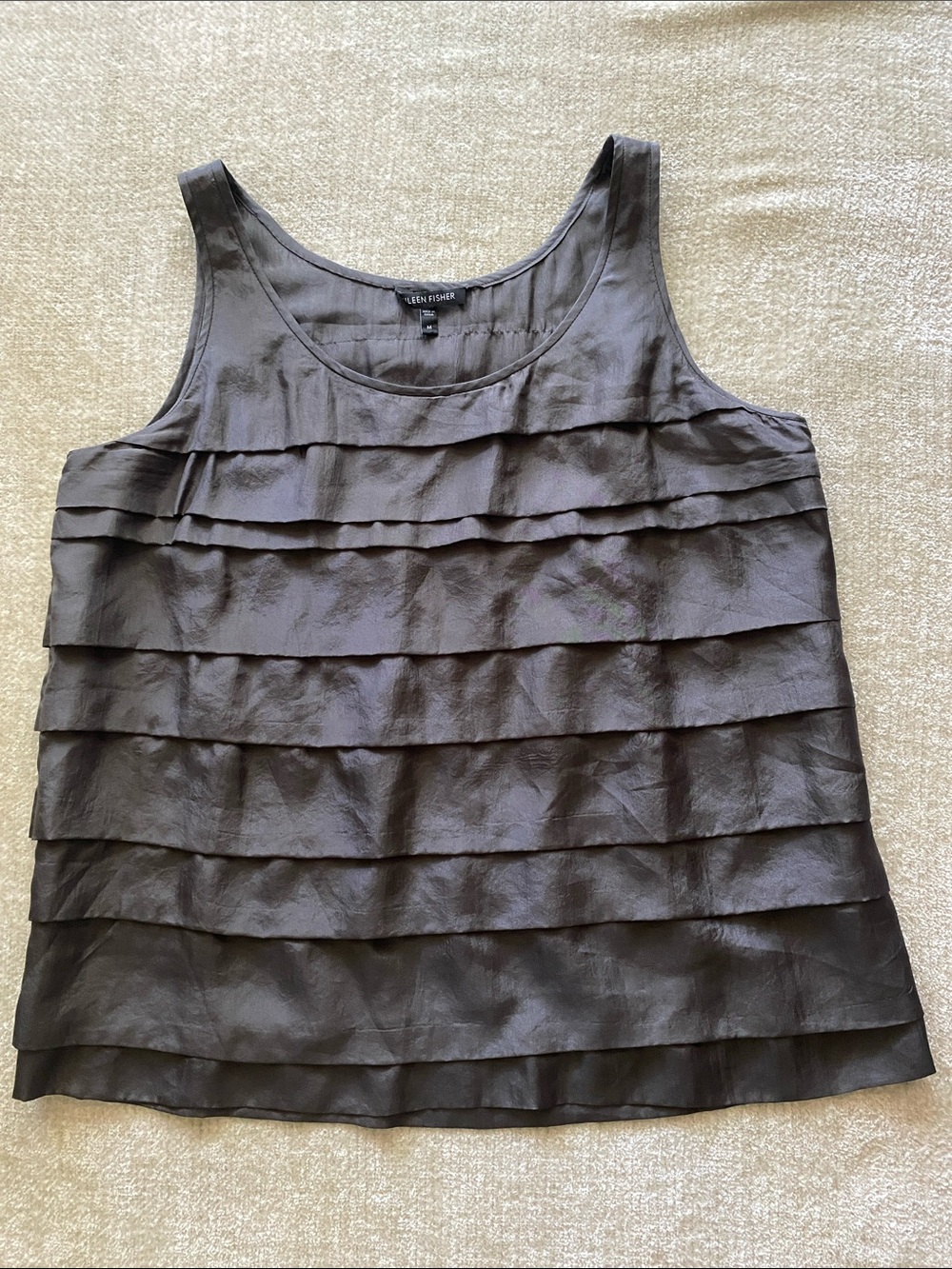 Eileen Fisher Women’s Gray Tiered 100% Silk Sleeveless Tank Top Size M